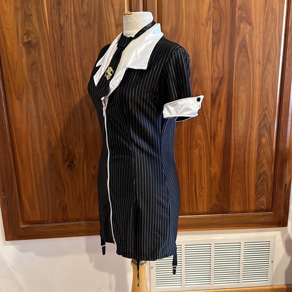 Leg Avenue Gangster Costume Pinstripe Dress Mob Boss Halloween Outfit L - Picture 4 of 10